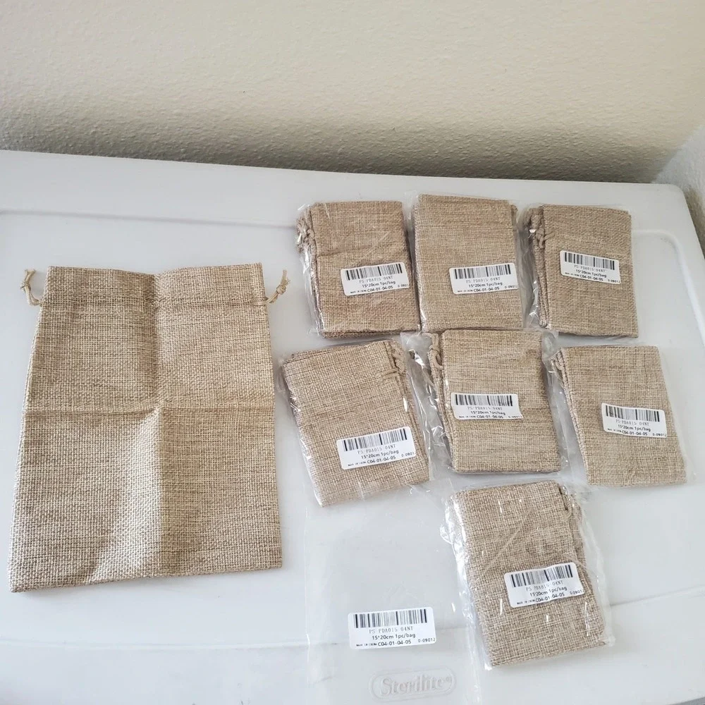 8 Pack Burlap Drawstring Gift Bags 15x20cm Natural Tan Jute Favor Pouches
